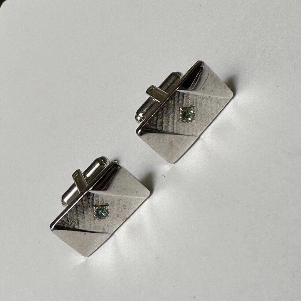 Men’s Sarah Coventry Silver Tone Rhinestone Cufflinks Sarah Cov Signed